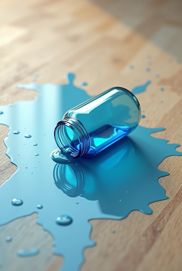 jar lying on the floor with spilled blue contents