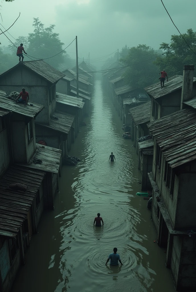 Flood Bangladesh too much flood and water scary people are on 3rd floor on the roof and crying sooo much water around them almost dying people