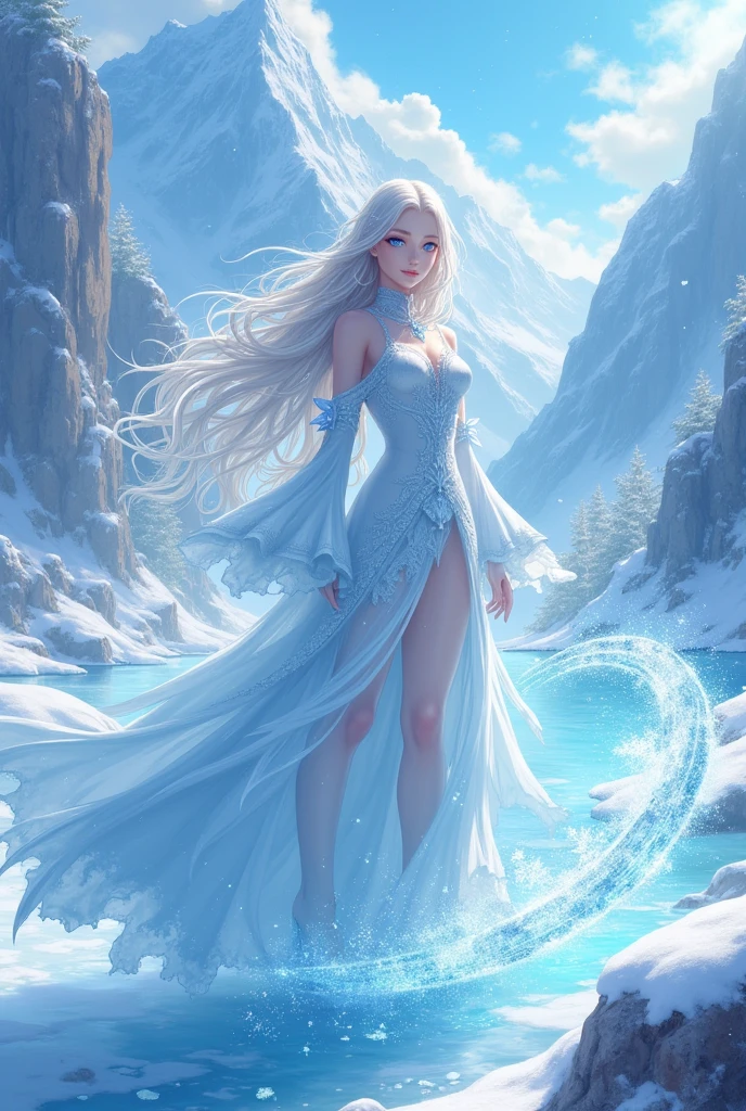 A female anime heroine with ice powers