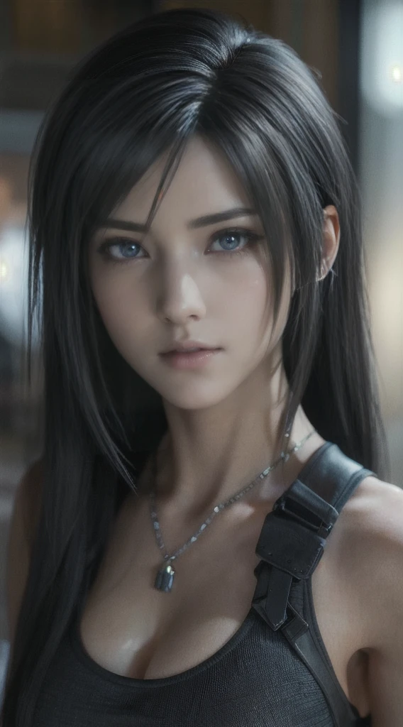 Tifa Lockhart, beautiful detailed eyes, beautiful detailed lips, extremely detailed face, longeyelashes, flawless skin, perfect body, hourglass figure, tight athletic outfit, confident pose, cinematic lighting, highly detailed, 8k, photorealistic, intricate details, masterpiece, realistic