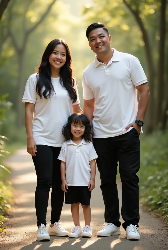 Family, filipino, wearing white shirt, black pants, white shoes, whole body, realistic, not really hd, natural lightings, not edited,