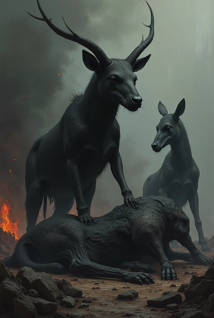 man-made burnt animals