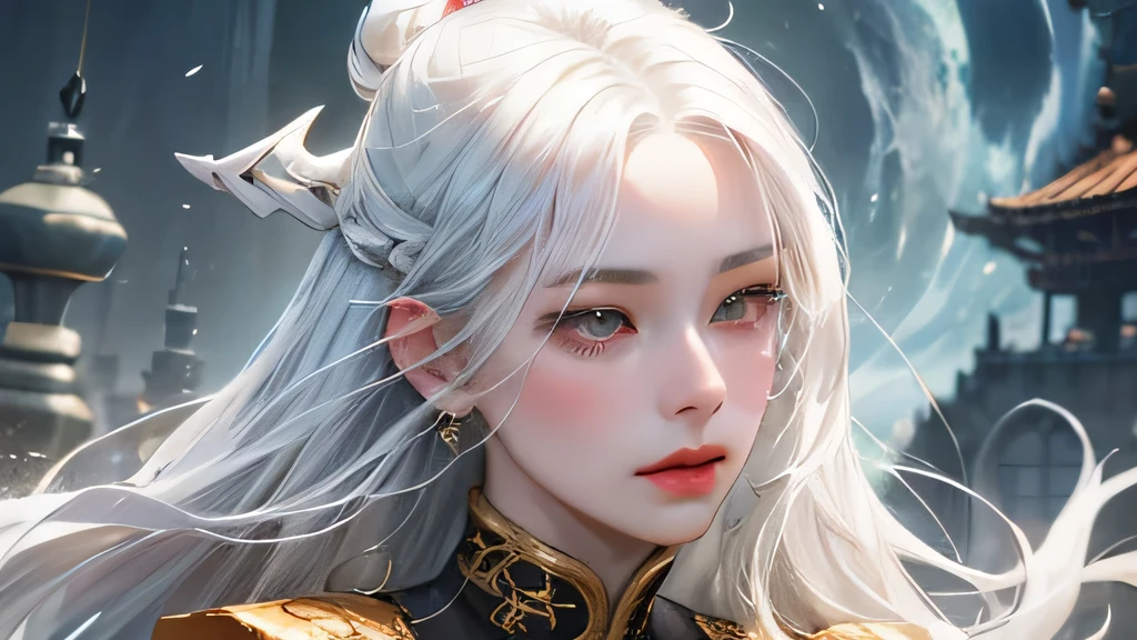 Close-up of a woman with white hair and a white mask, Beautiful Portraits, Gwitz, Guwiz style artwork, White-haired God, Yang Jay, epic character art, Amazing character art, Fan Chi, Wu Jun-Shi Fan, Guwiz on Pixiv Art Station, (Browsing Caution: 1.0)