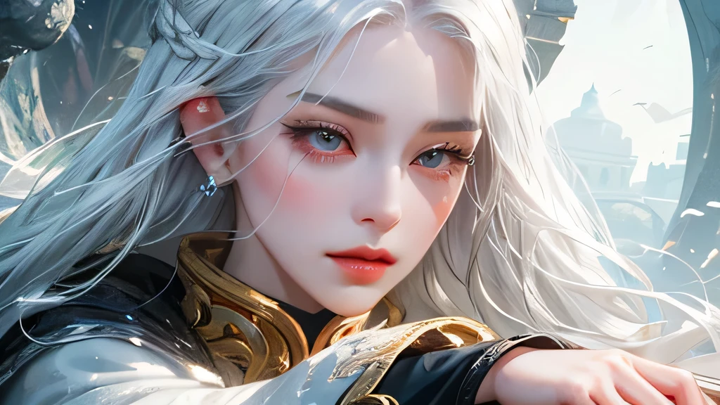 Close-up of a woman with white hair and a white mask, Beautiful Portraits, Gwitz, Guwiz style artwork, White-haired God, Yang Jay, epic character art, Amazing character art, Fan Chi, Wu Jun-Shi Fan, Guwiz on Pixiv Art Station, (Browsing Caution: 1.0)