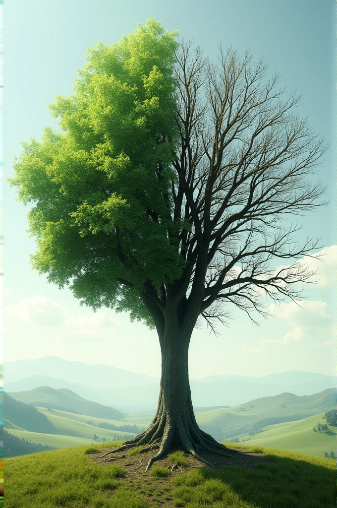Tree half green and half dry 