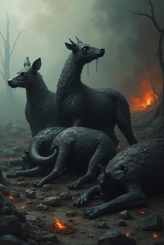 man-made burnt animals