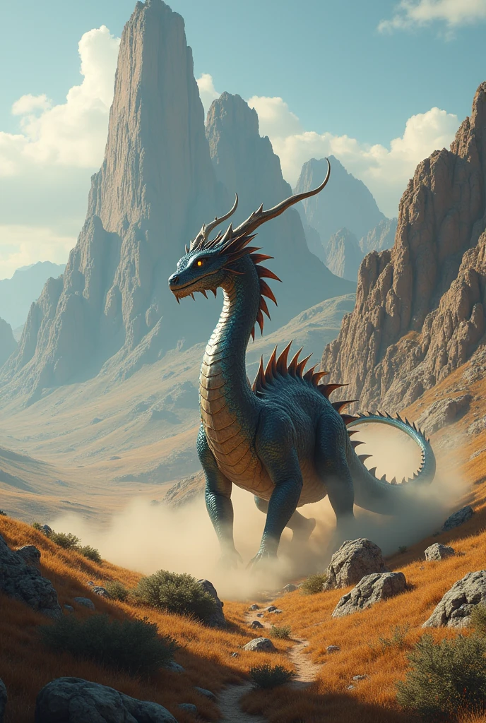 Scene 2: Draconisin natural color lands near Leo's rock, stirring up some dust