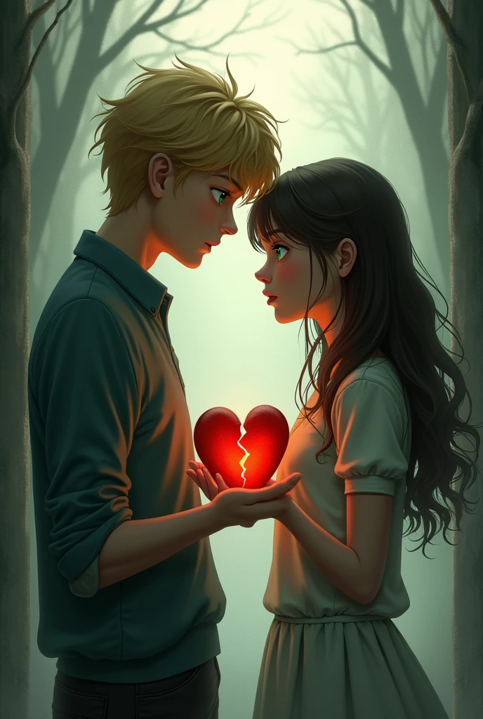 Well the title is the Price of Lost Love, it's a tall and handsome blue-eyed blond boy and a green-eyed girl, the two stare at each other and carry a broken heart in their hand.