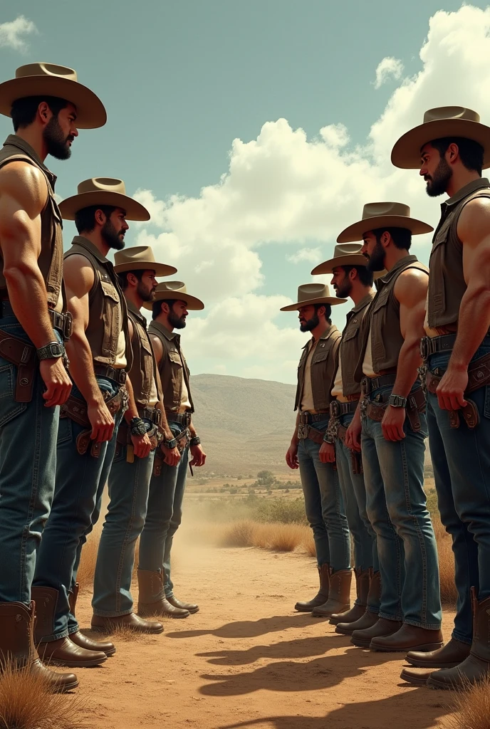 5 handsome cowboy men against another 5 big cowboy men who want to face each other