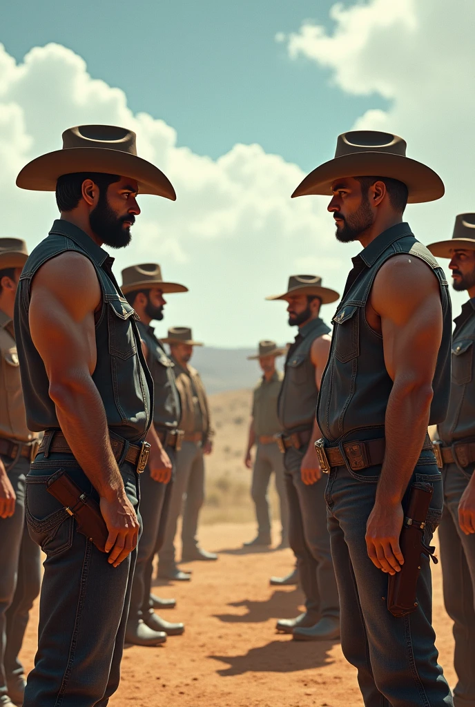 5 handsome cowboy men against another 5 big cowboy men who want to face each other