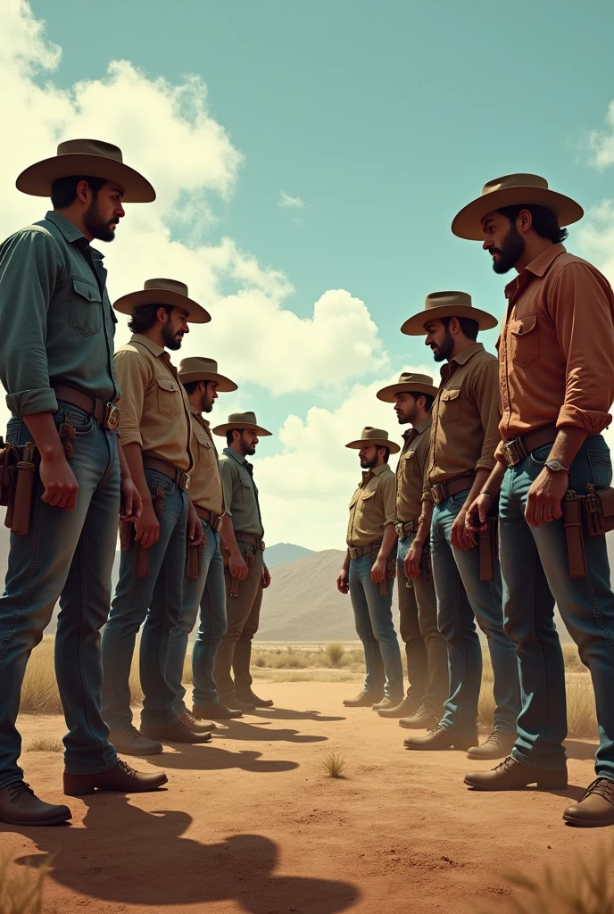 5 handsome cowboy men against another 5 big cowboy men who want to face each other 