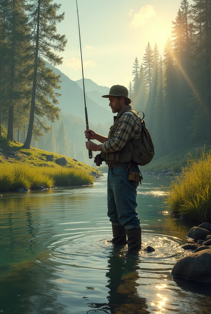 ((Best quality, 8k, Masterpiece :1.3)),Fishing