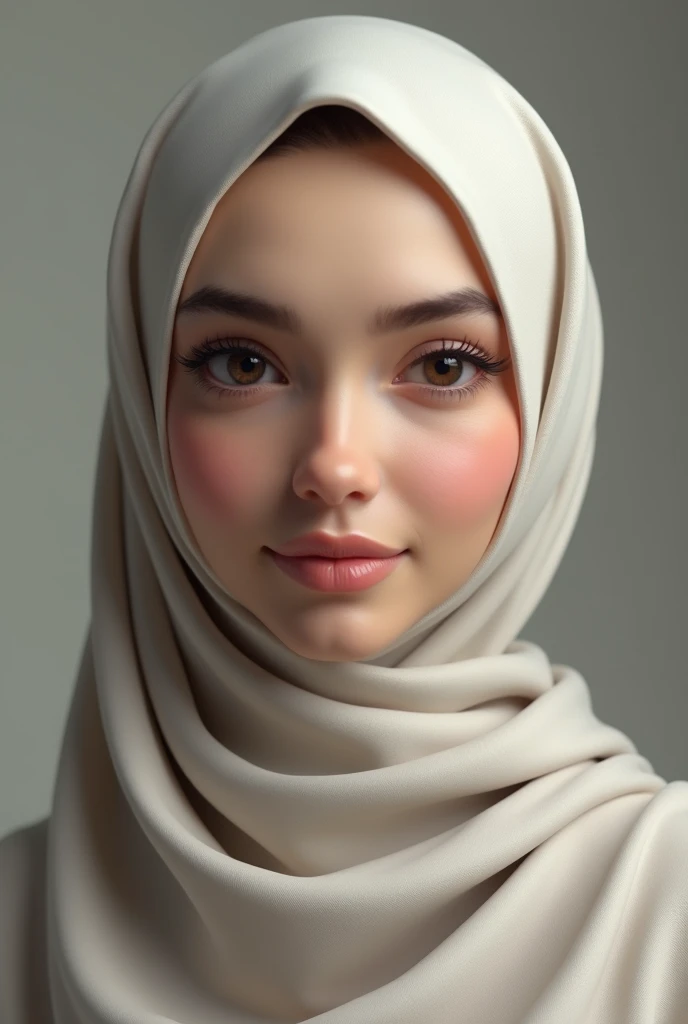 8k, hyper résolution, extrêmement détaillé, un très détaillé, Rendu 3D complet d'une femme réaliste portant un hijab avec un visage précis. Sa peau est lisse, naturellement éclatant et sain, et ses yeux sont brillants et expressifs.