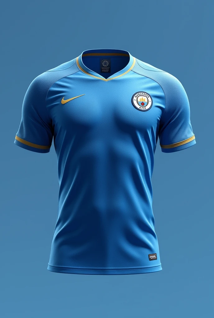 blue manchester city shirt without logo with gold details 