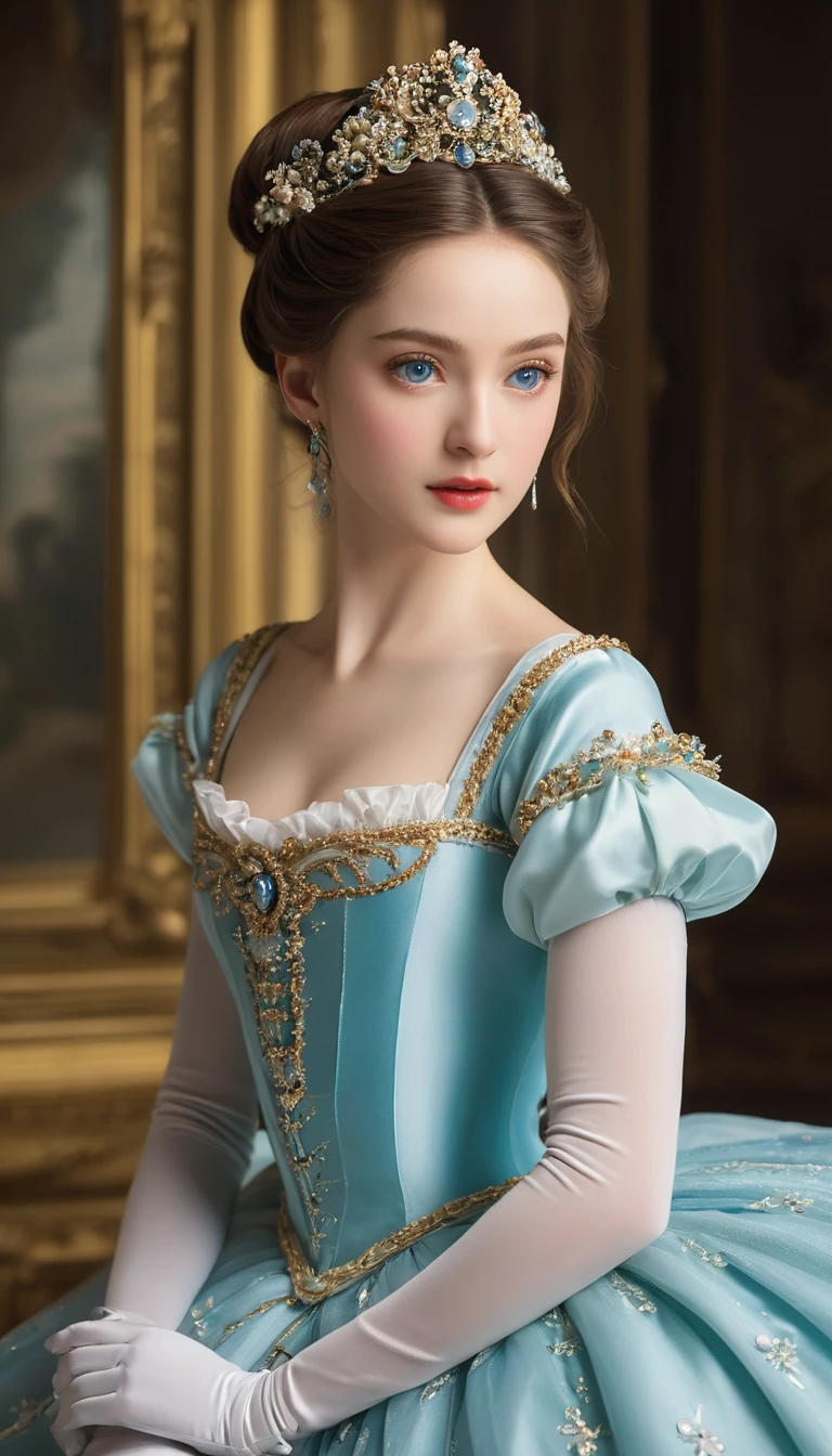 (high resolution,masterpiece:1.2),(Practical:1.37)"(best quality, high resolution, Very detailed, Practical),Beautiful portrait of a 19th century French ballerina, (She is half Scottish，Half Japanese., She is absolutely stunning..，With ice blue eyes and a high nose.:1.1), Exquisite ballet costumes, Detailed facial features, Slender and graceful neck, Aquamarine necklace, Flowing long hair, Calm and elegant posture, charm