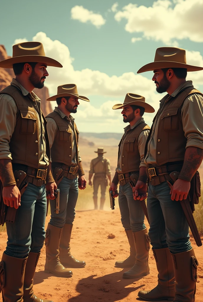 5 handsome cowboy tribesmen against another 5 big ugly cowboy tribesmen who wants to face each other 