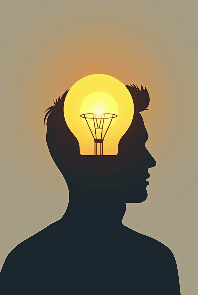 a simple image, as a logo, just the silhouette, of a light bulb, shaped like a man&#39;s head, with a brilliant and genius brain in his previous 

