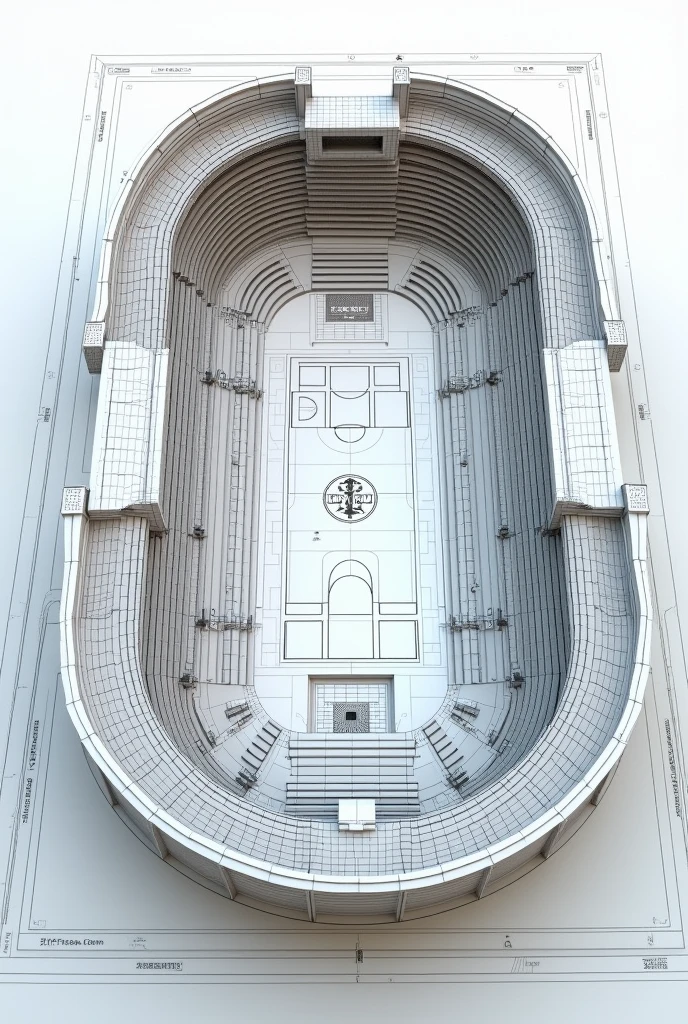 the image of the plans for a model of a basketball stadium
