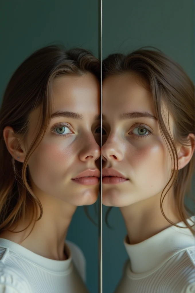 A male boy and a female girl separated in half by a mirror 