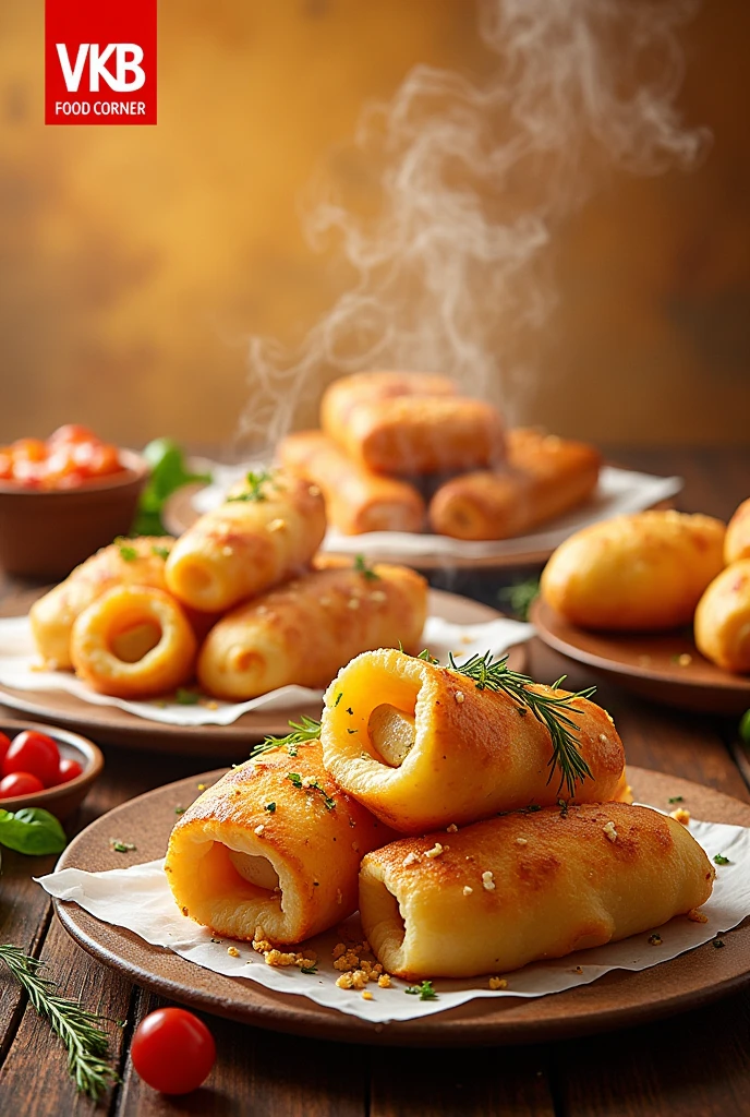 I want to make a poster for my shop in the VKB Food Corner including the items such as Paneer puff, Egg roll, Egg puff, Chicken roll, Chicken puff and Bread Omelette