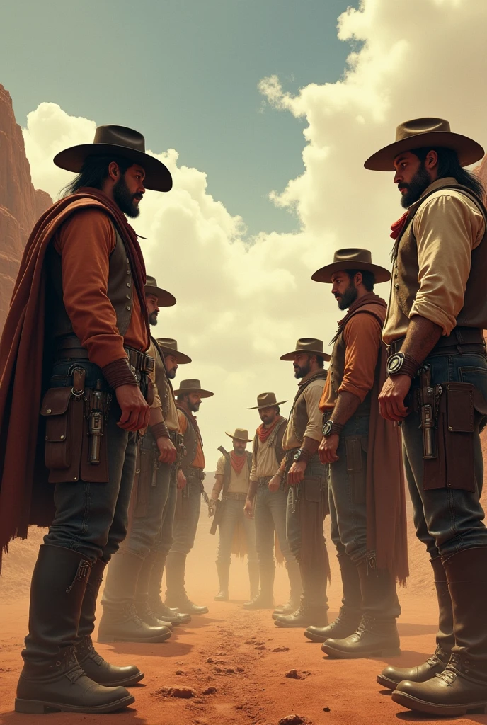 5 handsome cowboy tribesmen against another 5 big ugly cowboy tribesmen who wants to face each other