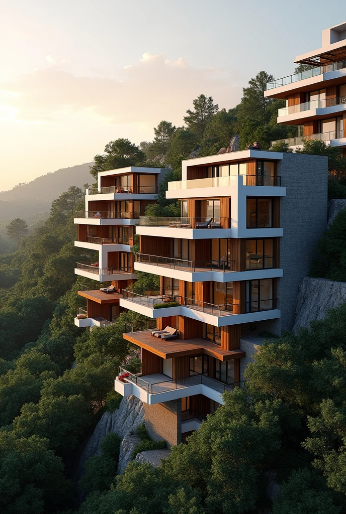 Create a double storey terrace structured housing 132 units with nice sunset view and surrounded by forest