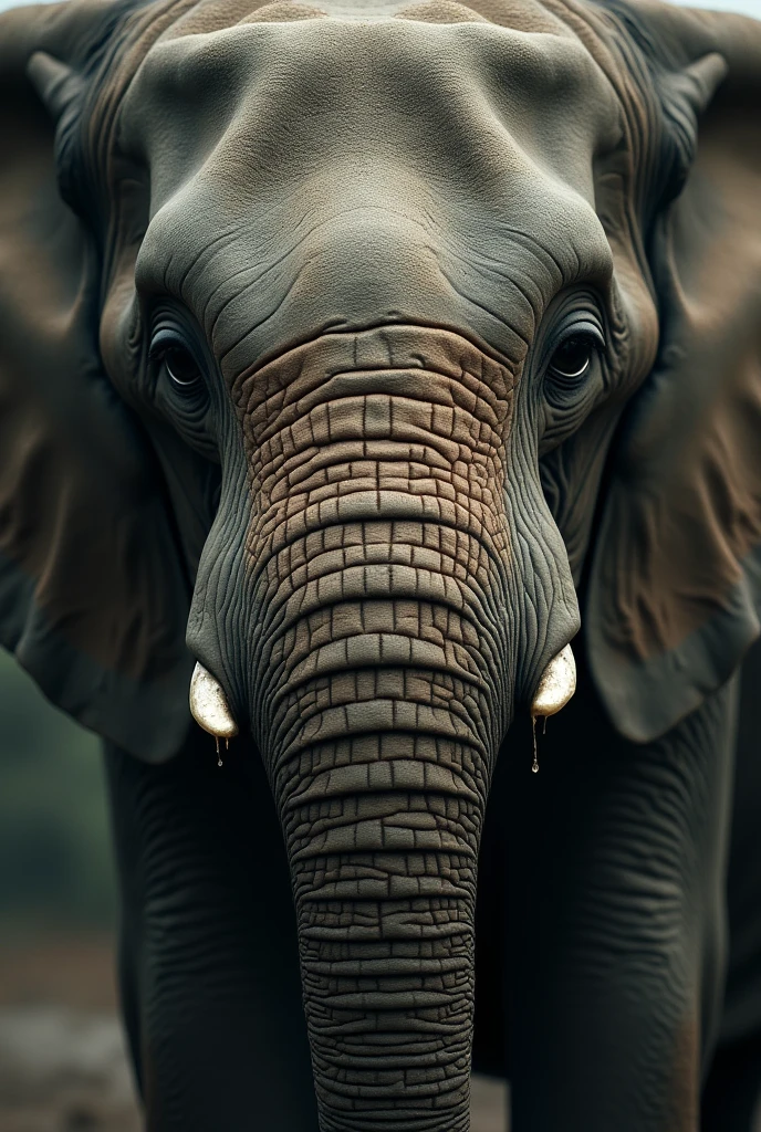 The picture shows the face of the elephant only. Which shows the tears flowing because of the flash flood that has destroyed the forest