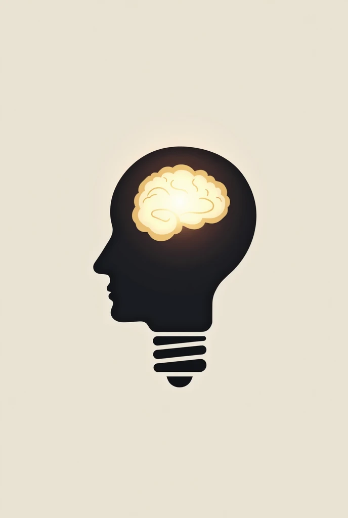 a simple image, as a logo, just the silhouette, of a light bulb, shaped like a man's head, with a brilliant and genius brain in his previous