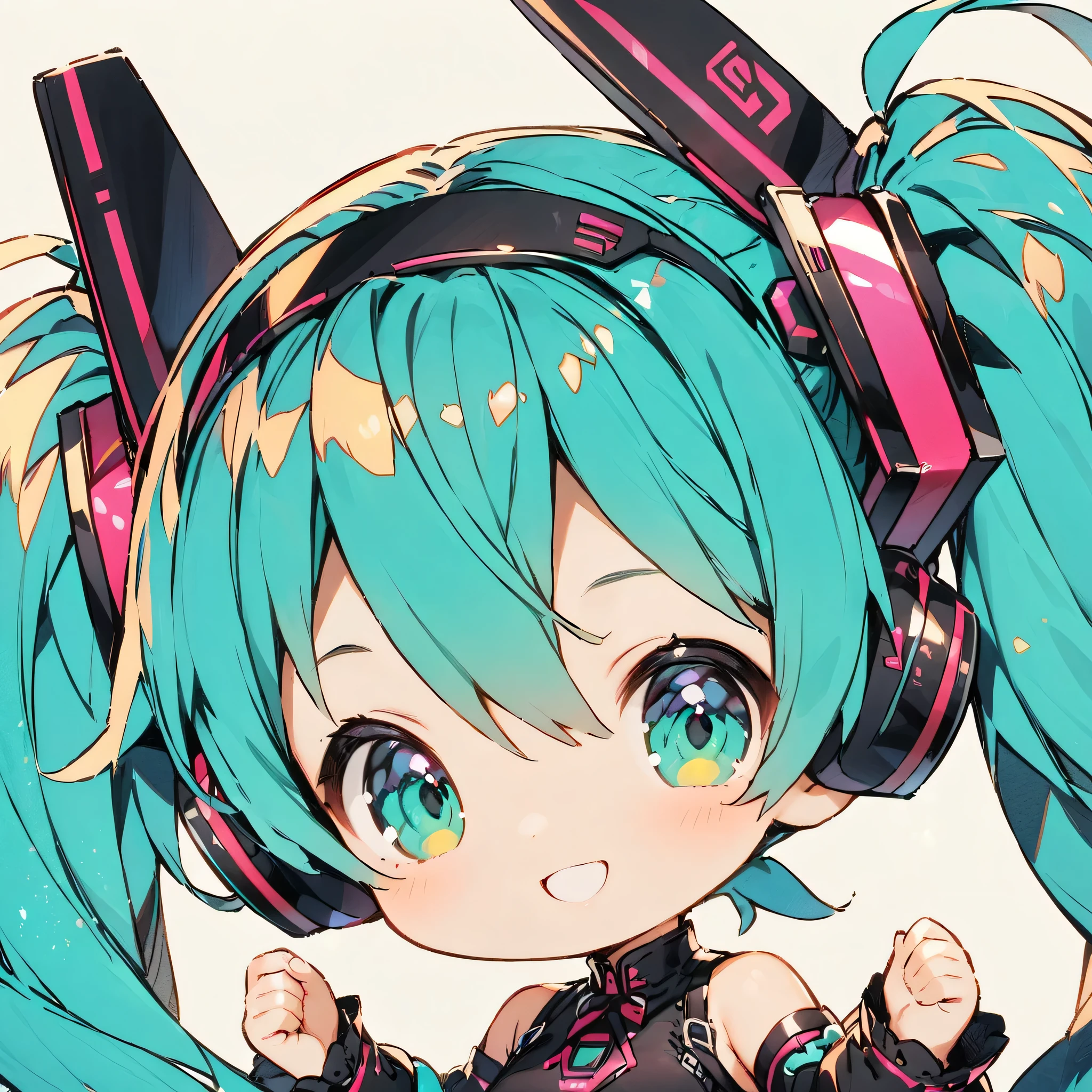 Hatsune Miku、Cute Smile、Open your mouth、Chibi Character、Highest quality