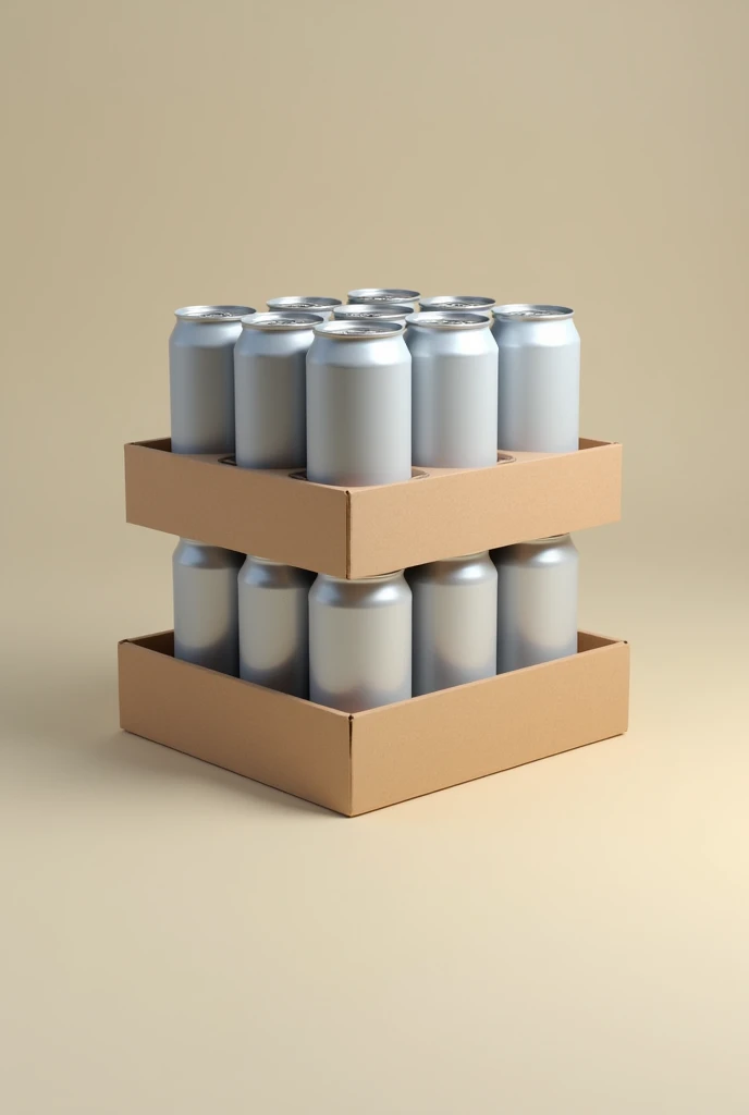 Cardboard tray with 12 cans stacked on 2 levels