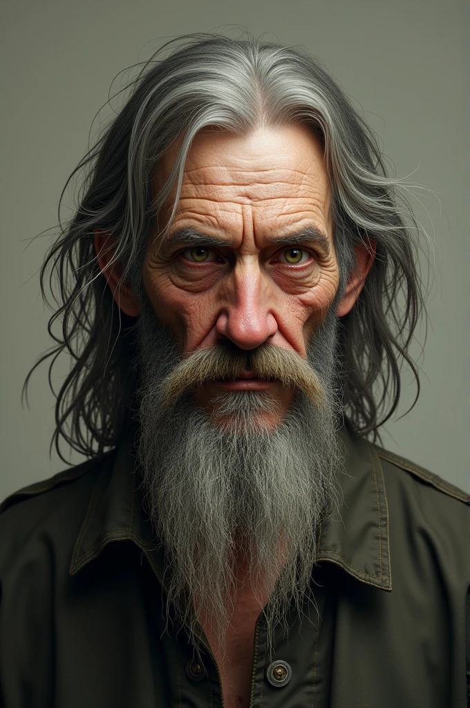 Create an image of an ugly man with long, straight hair and a faded beard