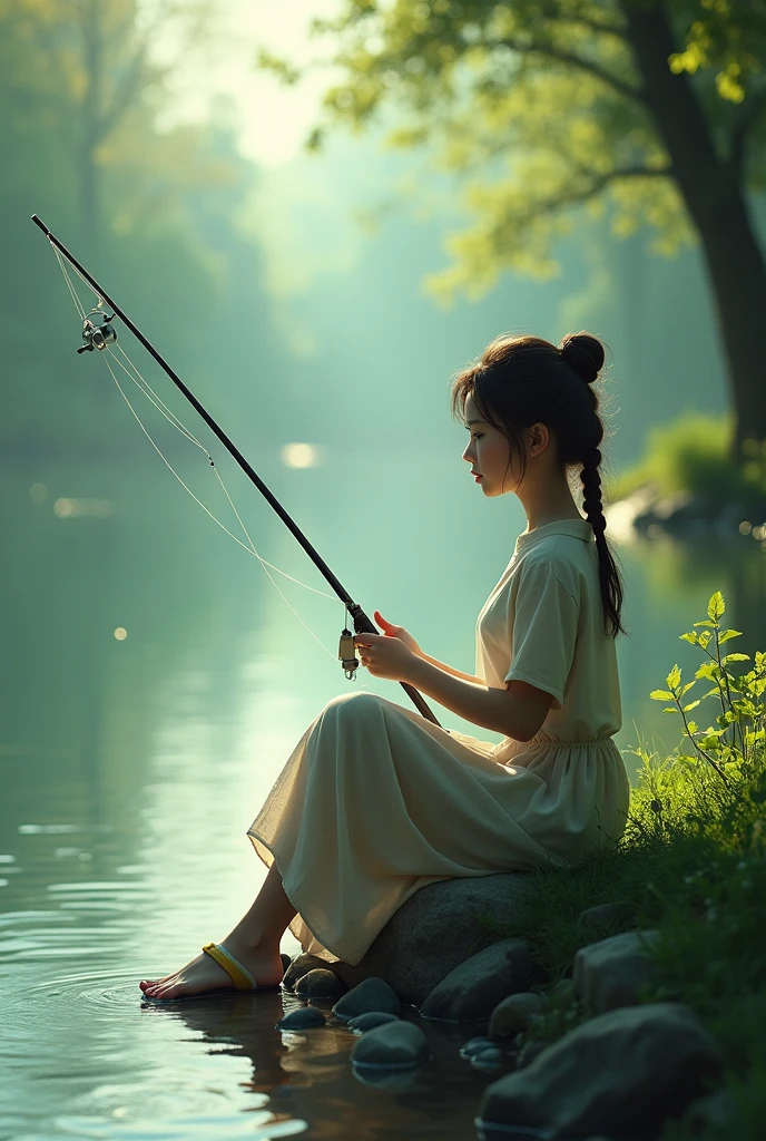 ((Best quality, 8k, Masterpiece :1.3)),Fishing,girl