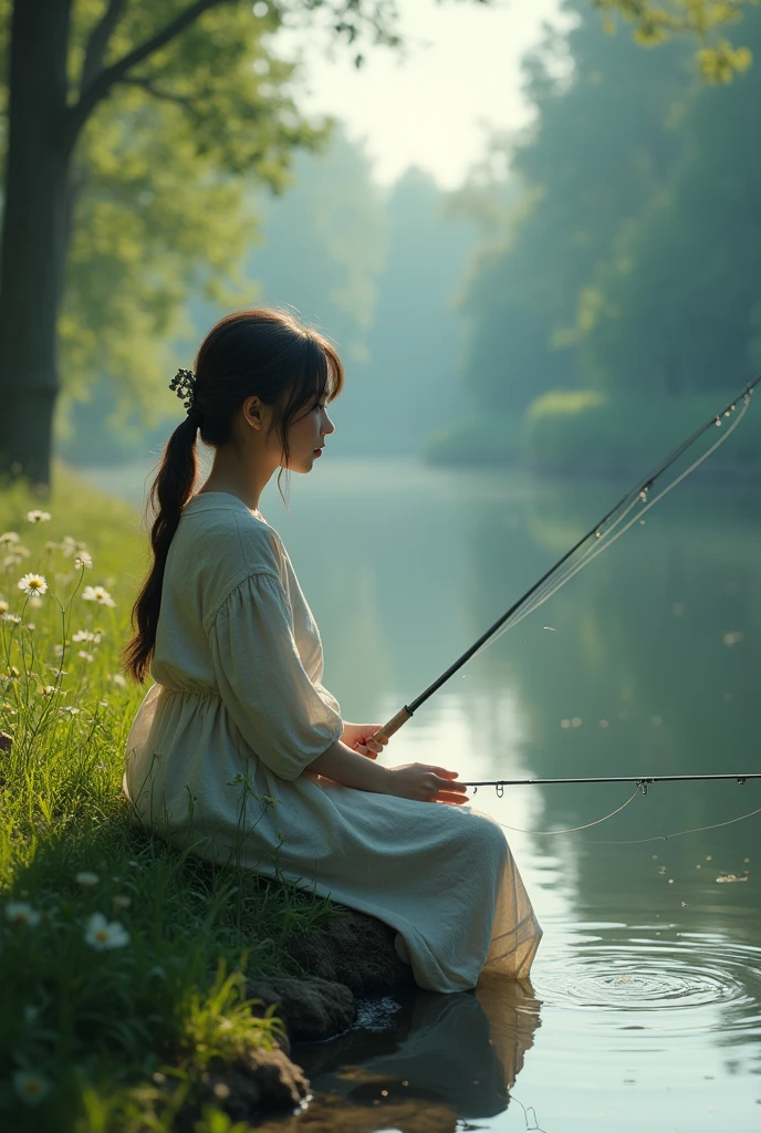 ((Best quality, 8k, Masterpiece :1.3)),Fishing,girl