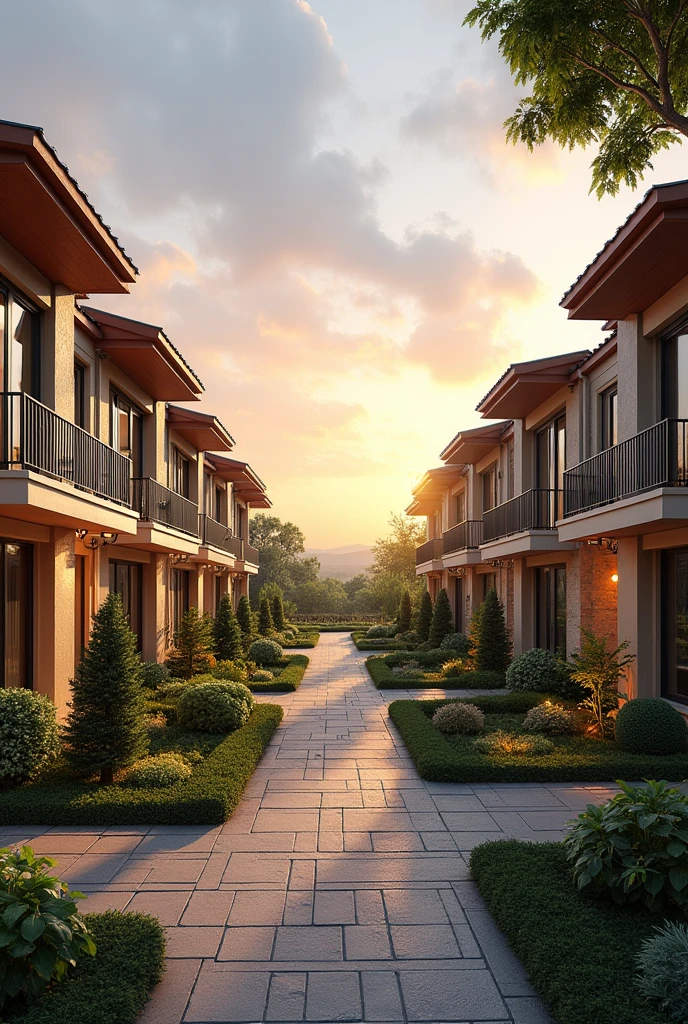 Create a simple double storey terrace structured housing by units with nice sunset view