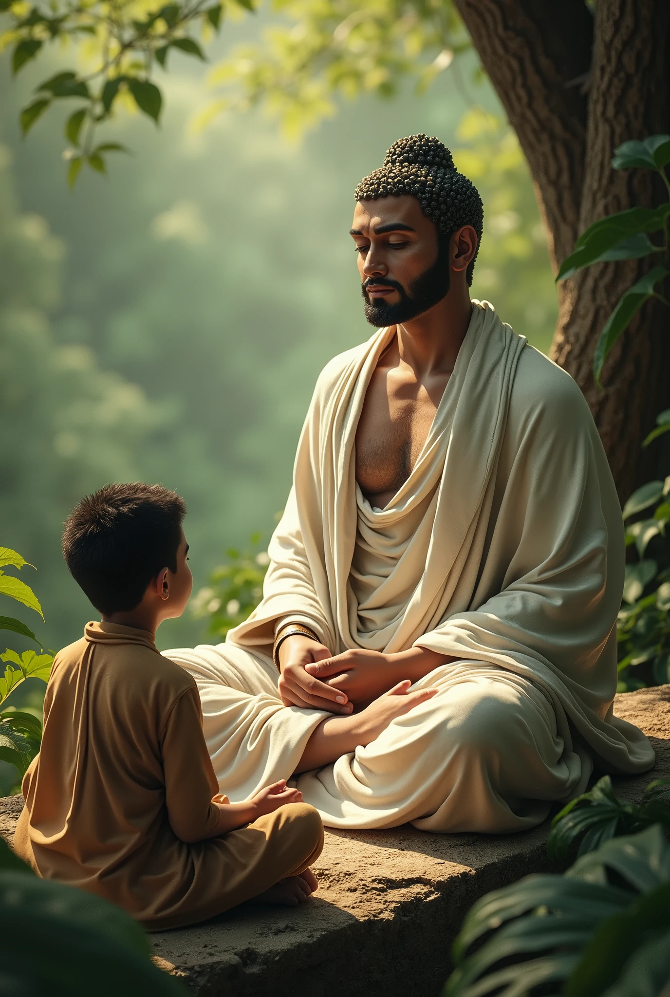 Gautam Buddha imparts his teachings to a young man