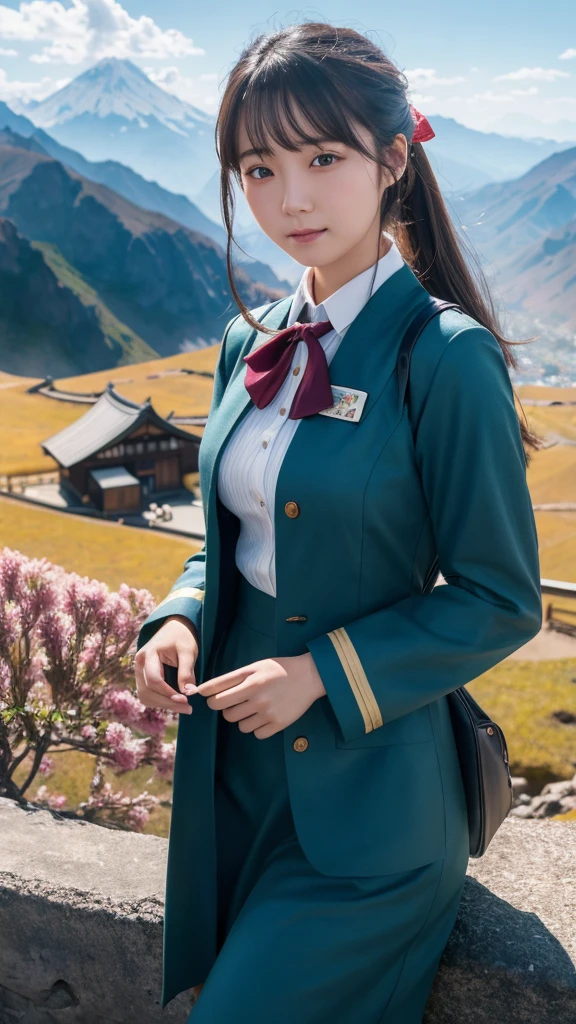 Super detailed, High resolution, Super detaileded, highest quality, wonderful, highest quality,Integrated 8K wallpaper, cinematic lighting, stewardess、20-year-old、Japanese、in mountain