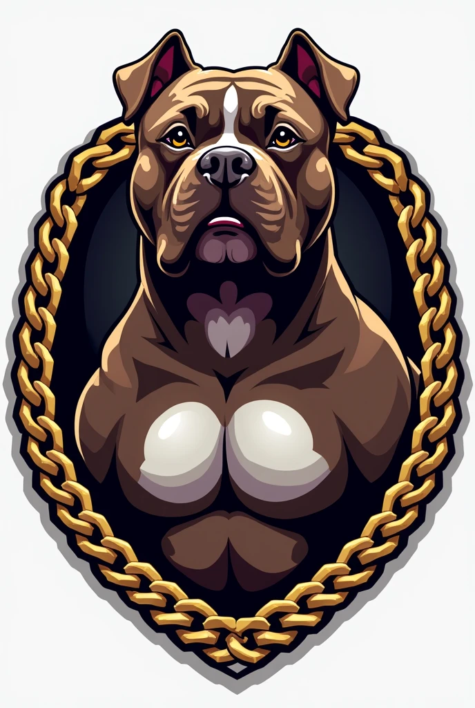 Generate a logo for a dog kennel, Eye-catching logo and gold chains, chocolate colored dogs, Exotic American Bully Breed, short snout, marked forehead, muscular, extra muscular, cropped ears like a pitbull, , The name that will be on the logo is 7K Bulls, micro size, that has more or less the body of an English bulldog
