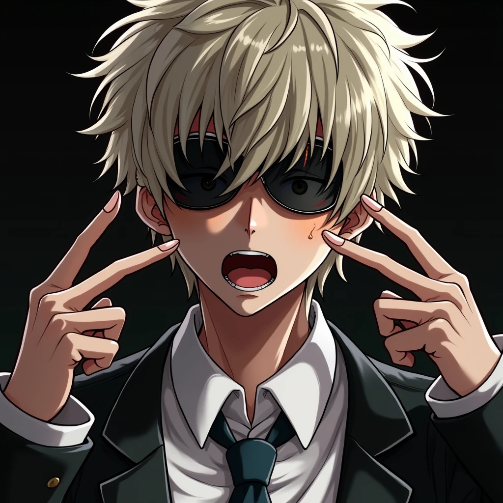 an anime style male character lying on a bed naked showing everything with a very hard penis and the penis has to be drooling, And the character has to have a face that shows he is really excited..