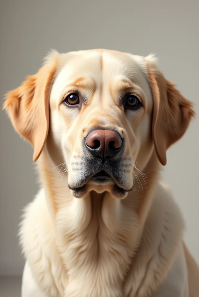 Adult cream-colored labrador dog with medium hair,turn can nose rubbed