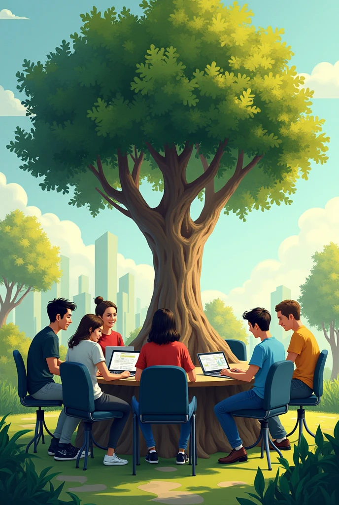 An image for a group of software and civil engineering college project on a tree, coding and masonry