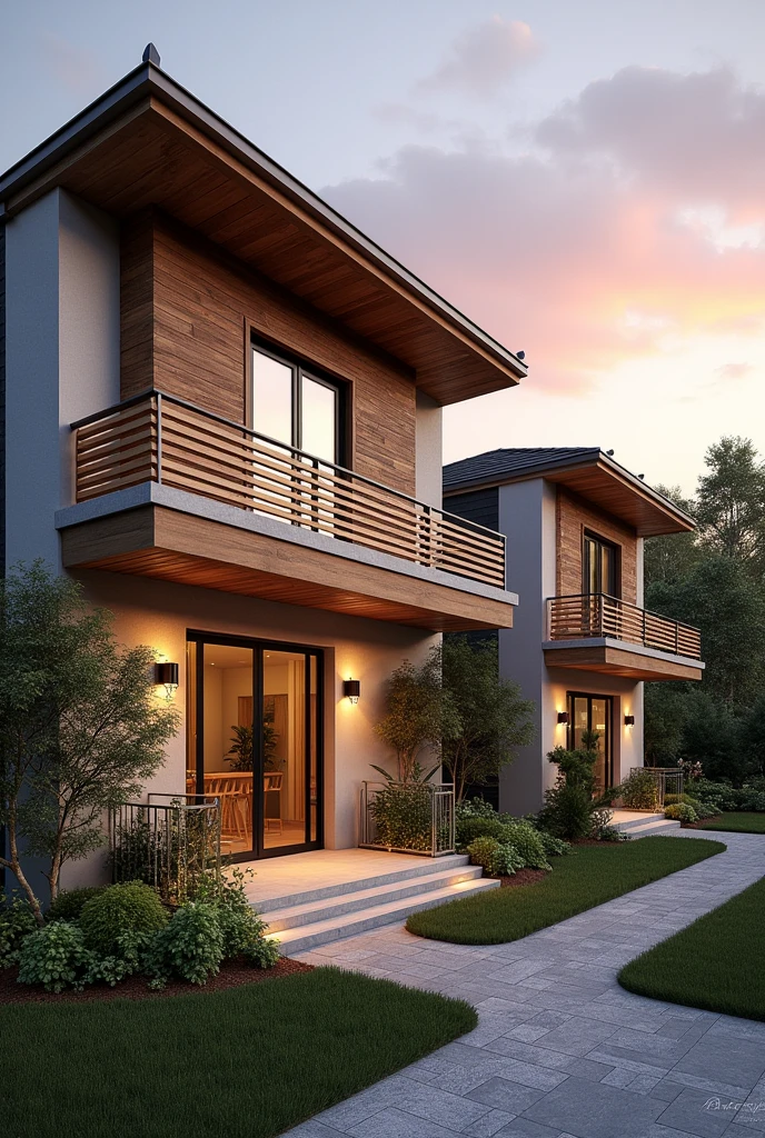 Create a simple double storey terrace structured housing by units with nice sunset view