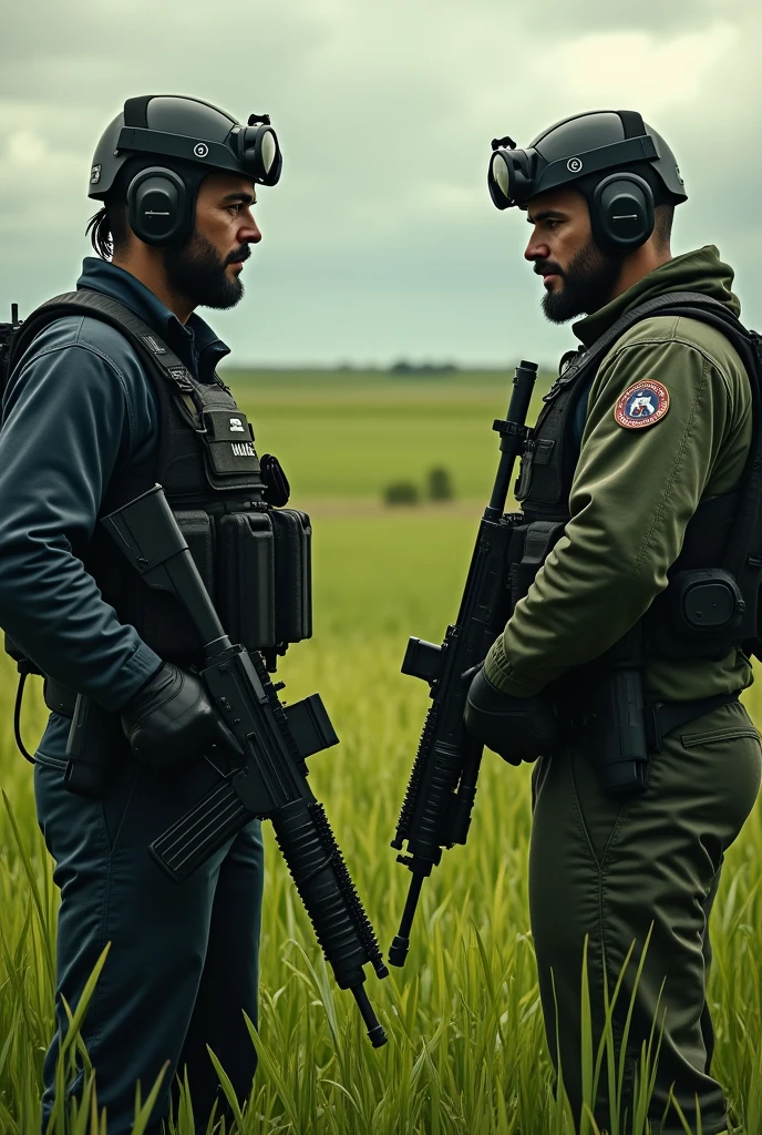 Two guys holding an AR with the words contractors showdown above it with a wheat grass background 