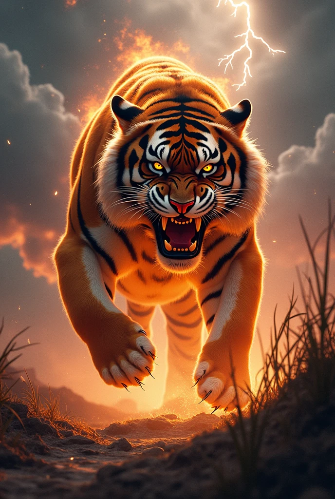 I want an image where there is a roaring tiger and it has the name megaloblast , Let it be epic and impressive 