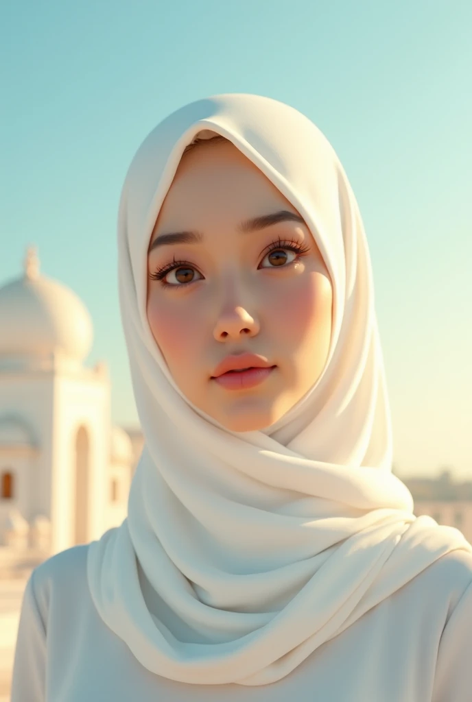 Une belle fille portant un hijab blanc par une journée ensoleillée,