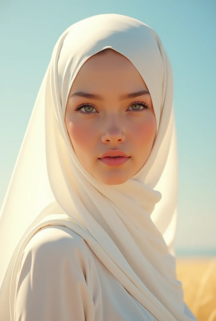 Une belle fille portant un hijab blanc par une journée ensoleillée,