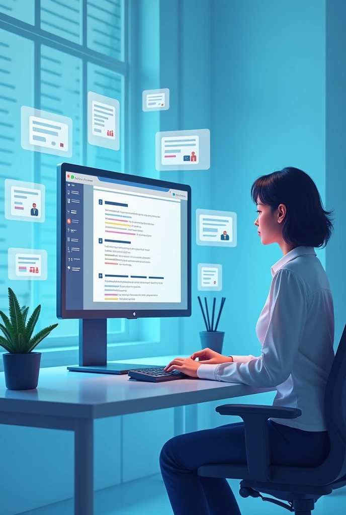 Represents the practical applications of ChatGPT. It could include visual elements such as a person using a computer or mobile device., with text bubbles that reflect the generation of content, assistance with tasks or recommendations.