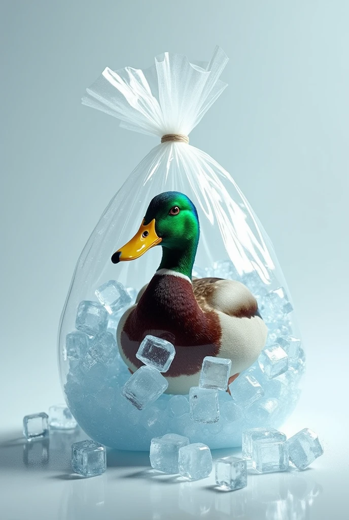 Draw a picture of a duck in a bag of ice.