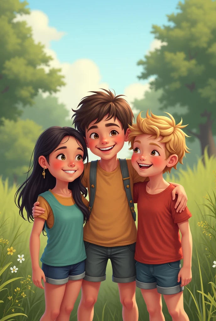 Two boys and 3 girls taking a picture together