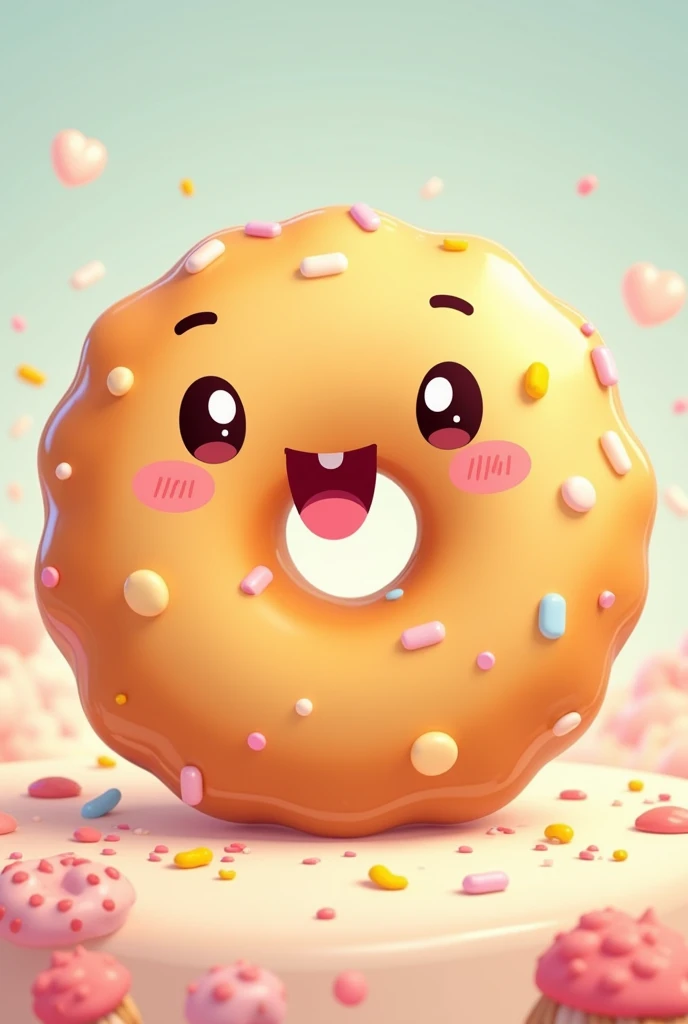 Create a happy donut with a cartoon face