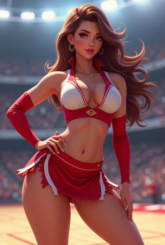 (masterpiece, best quality)), ((((perfect anatomy)))), Curvy Latina with long red hair, (((white cotton panties))), white bra, big butt, cropped shot, standing in stadium, (((photo realistic)))